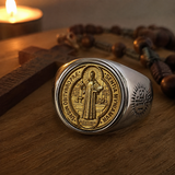 Saint Benedict Medal Stainless Steel Cross Ring