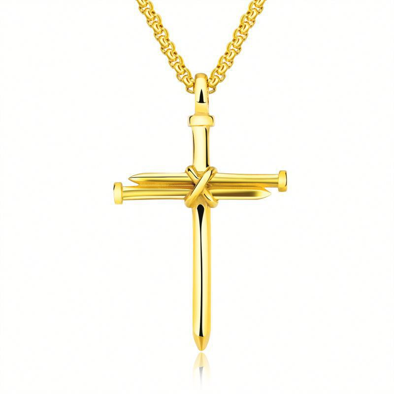 Stainless Steel Gold, Silver and Black Cross Necklace