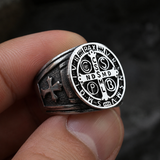Saint Benedikt Medaille Edelstahl Ring
