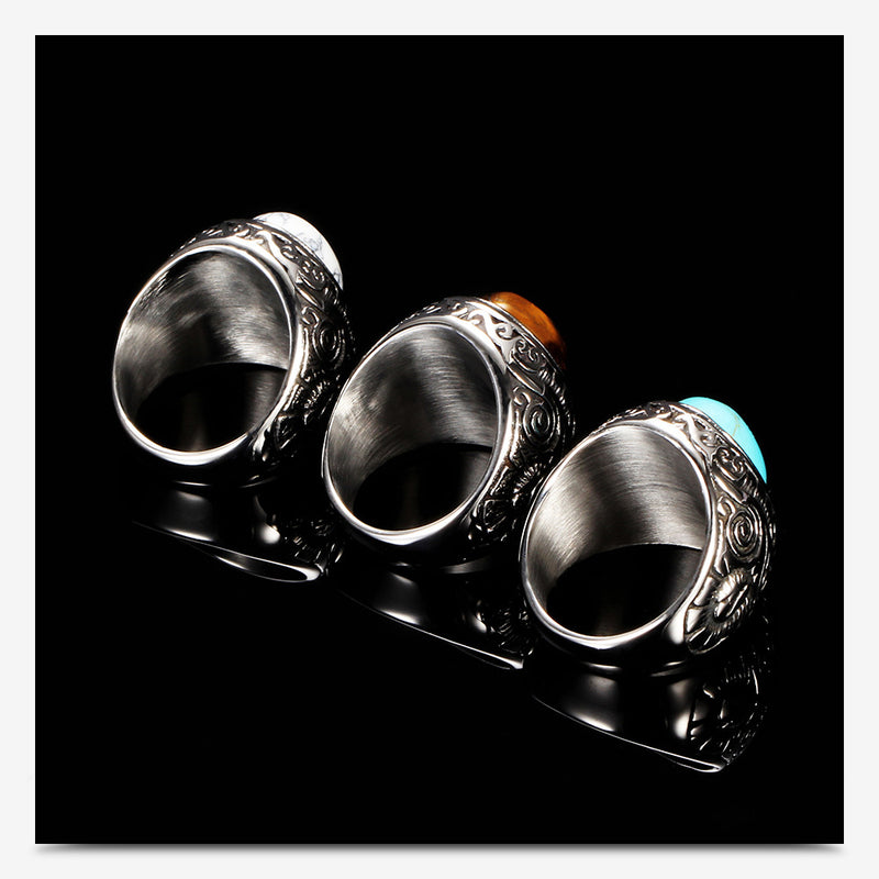 Stainless Steel Personalized Vintage Court Turquoise Titanium Ring