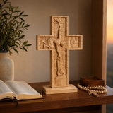 BGCOPPER Savior Jesus Cross - Carved from Natural Wood