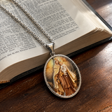 3D Raised Enamel Our Lady of Mount Carmel Oval Stainless Steel Necklace