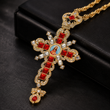 Sacred Heart of Jesus Ornate Zircon Cross Pendant Necklace