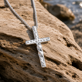 Twisted Hammered Textured Cross Pendant Necklace