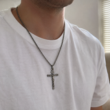 Jesus Crucifixion S925K Silver Crucifix Pendant- with 5mm Titanium Cuban Chain