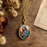 Our Lady of Guadalupe Gold-Tone Oval Pendant Necklace – Double-Sided Virgin Mary Christian Jewelry