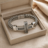 Men’s Stainless Steel Cross Chain Bracelet – Bold Christian Faith & Strength Jewelry