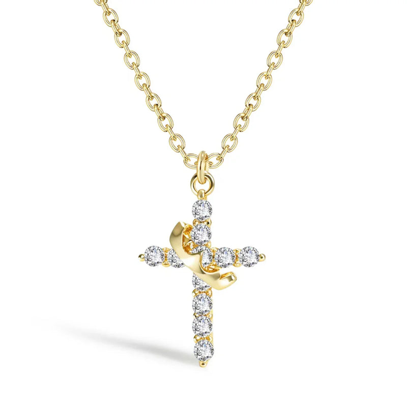 Cross and Diamond Crown Necklace - BGCOPPER