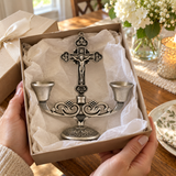 Vintage Jesus Cross Candelabra: Faith Woven into Warm Glow