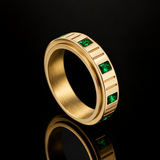 Hand-Set Emerald CZ Spinner Ring – Luxury Rotatable Stainless Steel Band - product view
