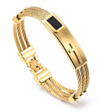 Three‑Row Braided Wire Cross Stainless Steel Men's Bracelet