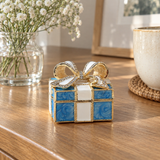 Elegant Blue & White Bow Keepsake Jewelry Box – A Timeless Gift of Love & Cherished Memories
