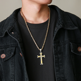 Stainless Steel Cross Byzantine Chain Pendant Necklace
