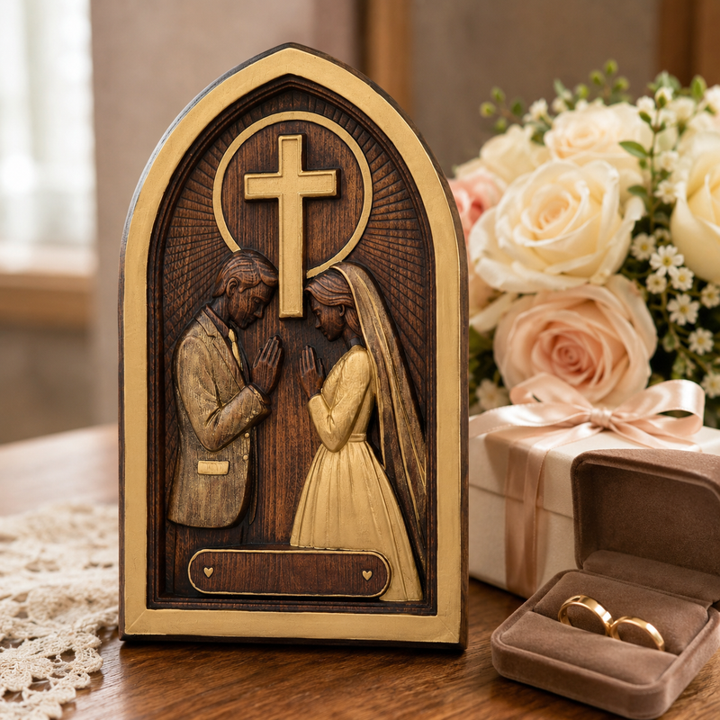 Personalized Christian wedding and anniversary gift in solid beechwood