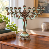 Elegant Nine-Branch Hanukkah Menorah – Vintage Enamel Candle Holder