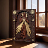 The Sacred Heart and Divine Mercy Jesus Christ Wood Wall Plaque