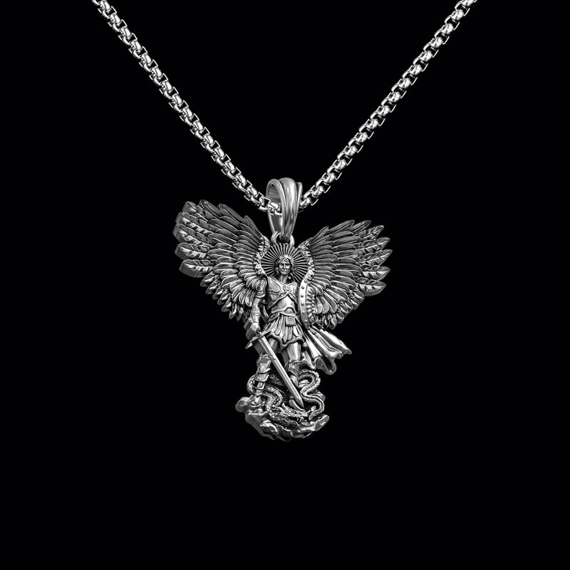 S925K Silver Saint Michael Pendant: Courage in the Heart