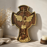 Hand-Carved Beechwood Archangel Michael Wall Cross – Quis Ut Deus Christian Home Decor