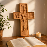 BGCOPPER Savior Jesus Cross - Carved from Natural Wood