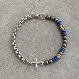Cross Bracelet with Lapis Lazuli & Hematite — For Faith, Wisdom, and Steady Strength - design detail