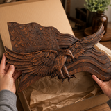 Eagle & Flag Wood Wall Plaque - Handcrafted American Heritage Tribute