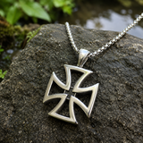 Men's Hollow Maltese Cross Stainless Steel Necklace, Vintage Knight Pendant Box Chain For Men