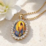 Floral Framed Jesus Pendant Necklace
