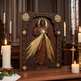 The Sacred Heart and Divine Mercy Jesus Christ Wood Wall Plaque