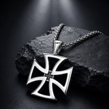 Men's Hollow Maltese Cross Stainless Steel Necklace, Vintage Knight Pendant Box Chain For Men