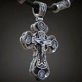 Jesus Virgin Mary Trinity Double Sided Engraved S925K Silver Cross Necklace - BGCOPPER