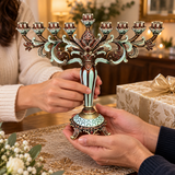 Elegant Nine-Branch Hanukkah Menorah – Vintage Enamel Candle Holder