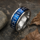 Glow In The Dark Viking Elder Futhark Rune Rotatable Spinner Stainless Steel Anxiety Relief Ring