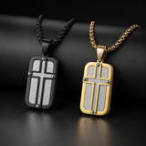 Men's Cross Dog Tag Necklace, Stainless Steel Faith Pendant