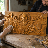 Trinity of Grace” Hand-Carved Jesus & Holy Spirit Wood Wall Art – 22.75