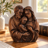Hand-Carved Beech Wood Holy Family Figurine & Wall Hanging Ornament