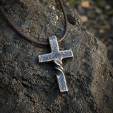 Hand Forged Steel Cross Pendant with Leather Cord – Rustic Christian Necklace for Men