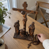 Hand-Carved Ash Wood Calvary Crucifix with Jesus, Mary, St. John & Mary Magdalene
