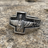 S925K Silver Jesus Guardian Cross Sacred Heart of Jesus Ring