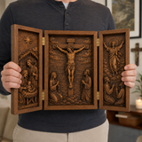 The Life of Christ Hand-Carved Beechwood Triptych – From Nativity to Resurrection Glory