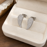 Angel Wing Moissanite Stud Earrings, Solid 925 Sterling Silver Pave Setting Wing Earrings, Guardian Symbol Jewelry Gift for Women