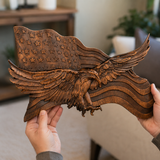 Eagle & Flag Wood Wall Plaque - Handcrafted American Heritage Tribute