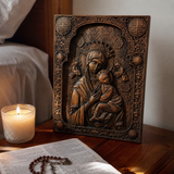 Our Lady of Perpetual Help Wood Art - Hand-Carved Catholic Gift - Mother Mary Comfort Figure