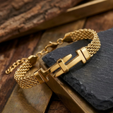 Nails‑Shaped Cross Mesh Chain Stainless Steel Bracelet - size and finish detail
