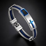Three‑Row Braided Wire Cross Stainless Steel Men's Bracelet