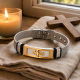 Men’s Christian Cross Mesh Bracelet – Stainless Steel Faith Wristband in Gold or Black - design detail
