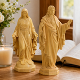 Hand Carved Sacred Heart of Jesus Virgin Mary Wooden Tabletop Ornament