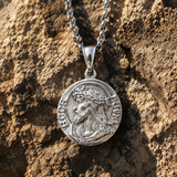 Jesus Thorn Crown Coin Necklace, 316L Titanium Steel Men Pendant