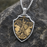 Archangel Michael Shield Pendant Necklace for Men,316L Stainless Steel Vintage 3D Relief Religious Amulet Necklace,Faith Protection Jewelry Gift