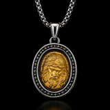 Two‑Tone Titanium Steel Jesus Portrait Oval Medal Necklace