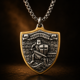 Two-Tone Armor of God Crusader Knight Protection Shield Stainless Steel Necklace
